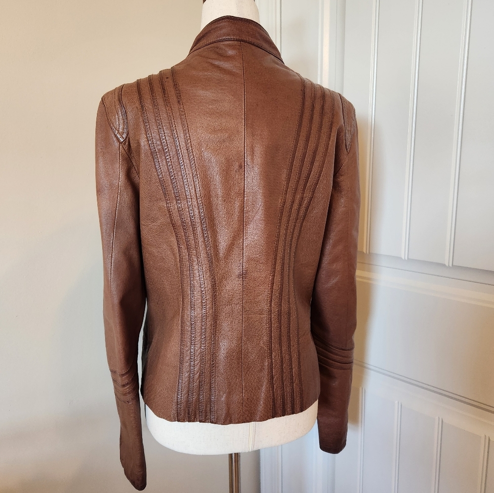 Boston Proper Genuine Leather Moto Jacket Size Small - Picture 8 of 10